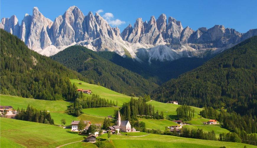 Panoramic view of the Dolomites in South Tyrol, Italy