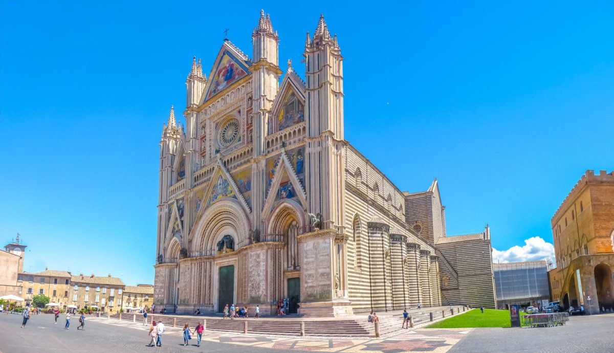 Architecture and exterior of the Duomo di Orvieto or the Cathedral of Orvieto at Orvieto, Umbria, Italy