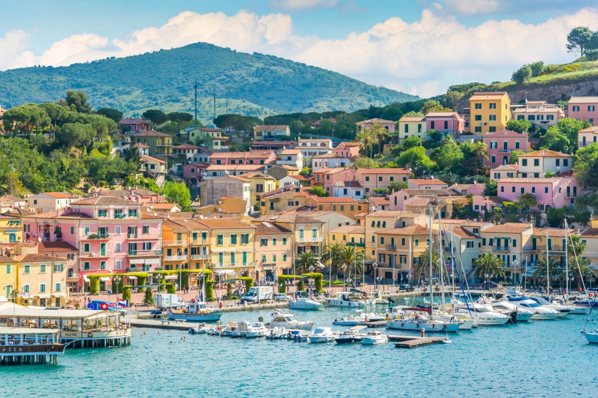 Panoramic view of Porto Azzurro in Elba Island, Italy 