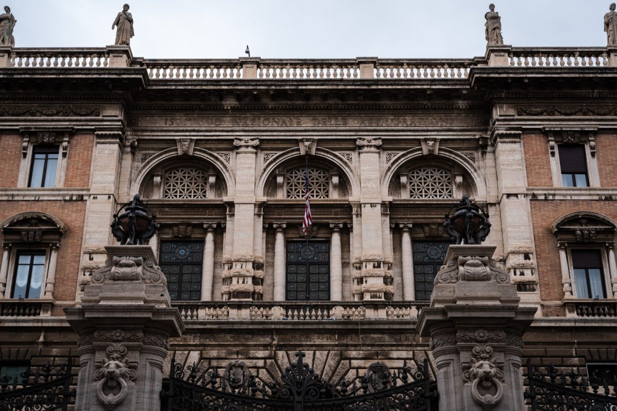 Front and exterior of the Embassy of the United States of America in Rome, Italy