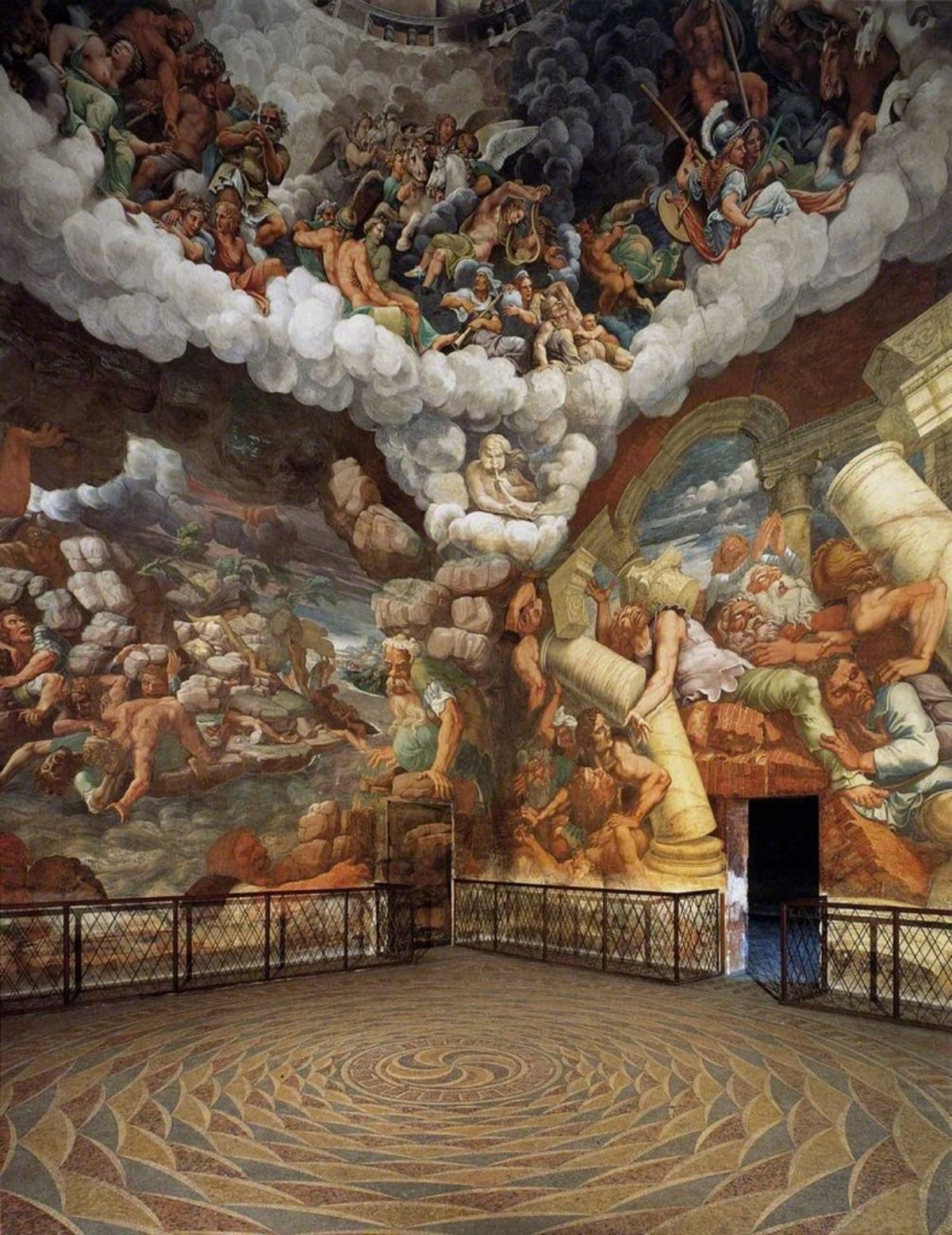 The Fall of the Giants fresco artwork at Sala dei Giganti or Chamber of the Giants in Mantua, Italy