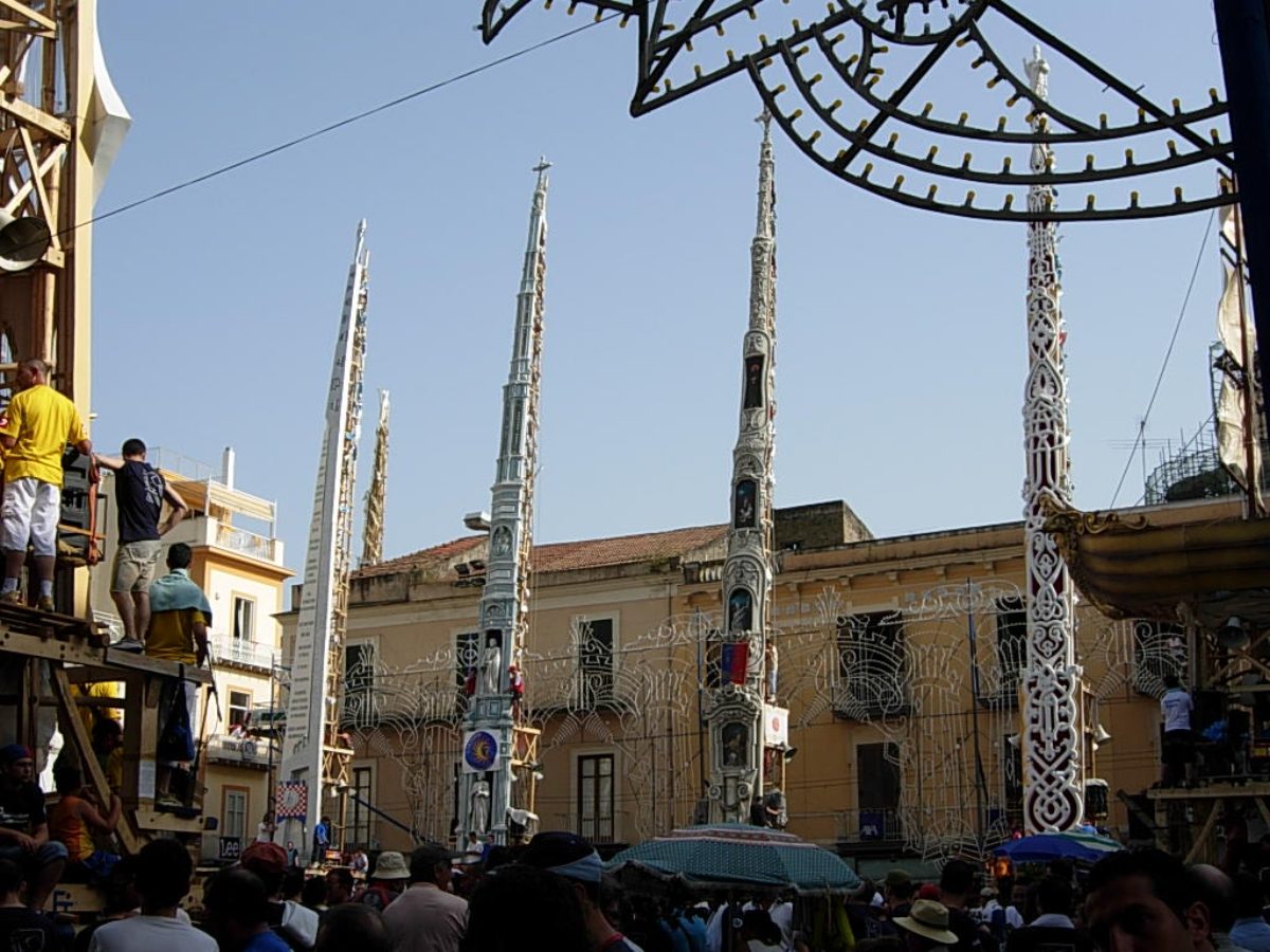 Festa dei Gigli festival display in Nora, Italy