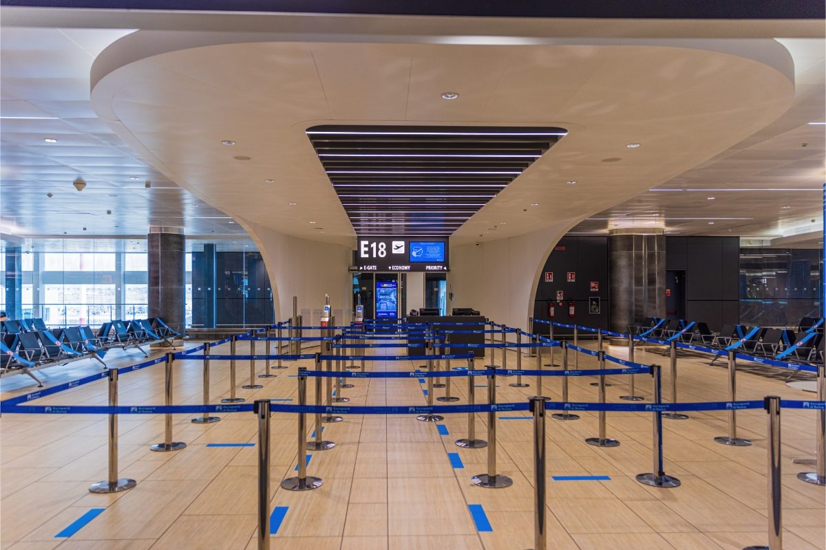 Gate line and seats at Fiumicino International Airport in Rome, Italy