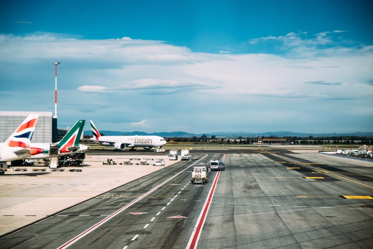 Leonardo da Vinci International Airport or the Fiumicino International Airport aircrafts in Rome, Italy