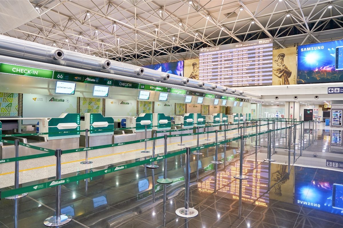 Check in desks and space at the Fiumicino International Airport in Rome, Italy