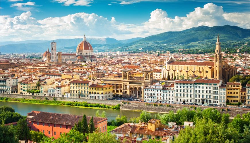 Aerial view of the Florence cityscape in Tuscany, Italy