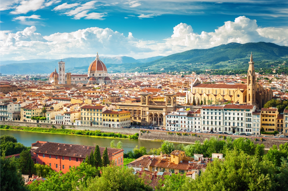 Aerial view of the Florence cityscape in Tuscany, Italy