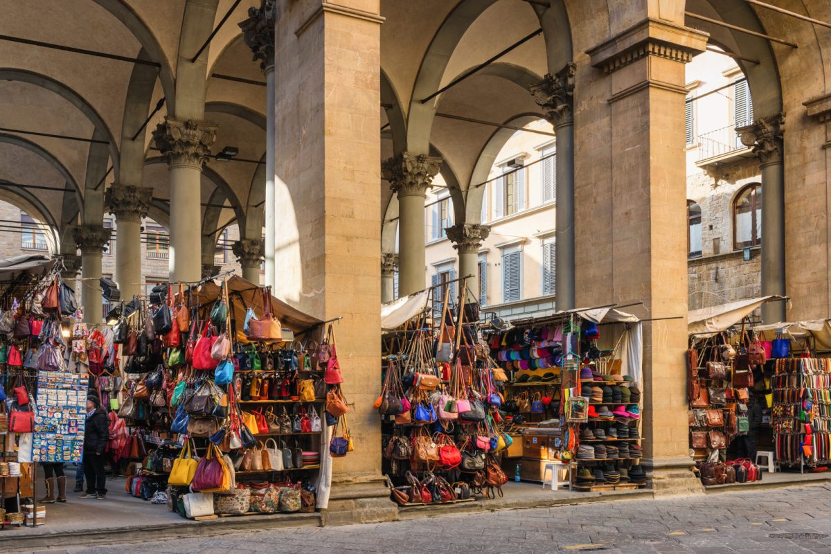 Florence, Italy Market leather bag stalls