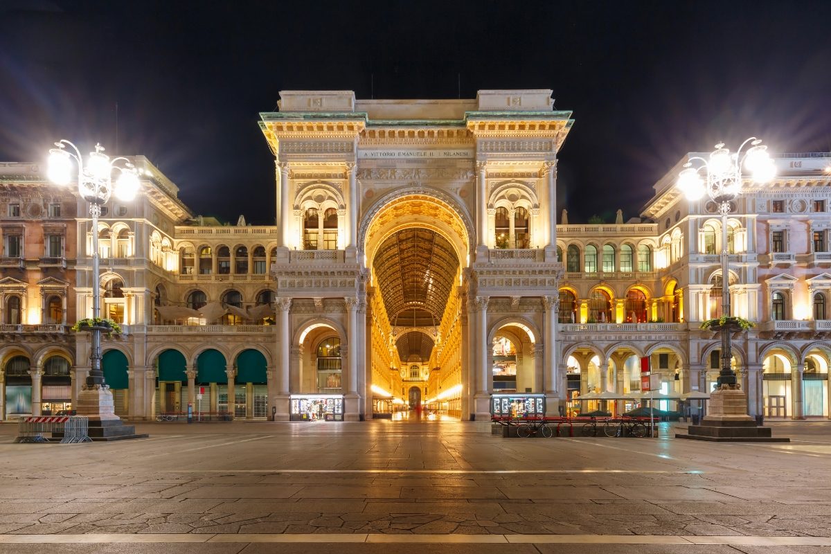 Galleria Vittorio Emanuele II at night in Milan, Lombardia, Italy