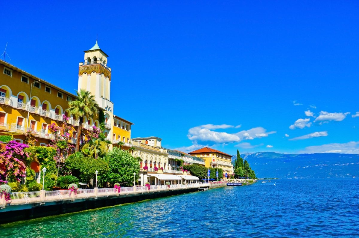 Panoramic view of the Gardone Riviera at the lakeside of Lake Garda in Italy