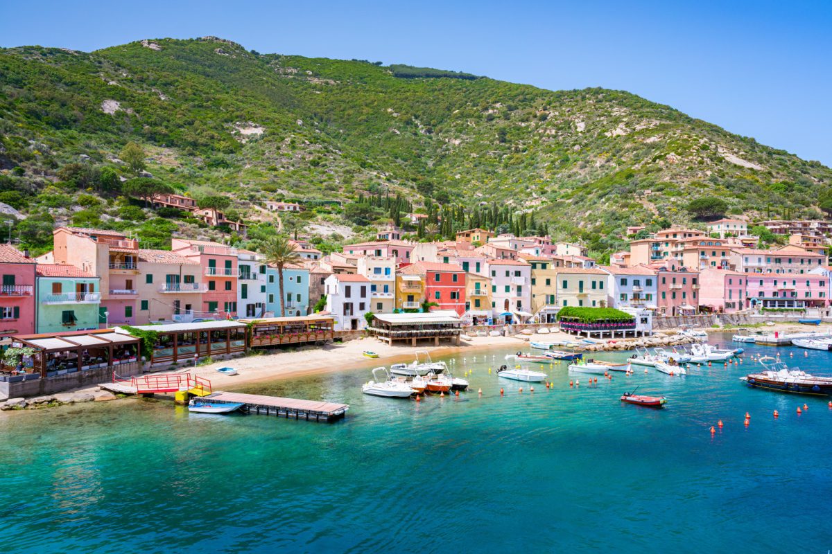 Port and the colorful of the houses in Giglio Island, Italy