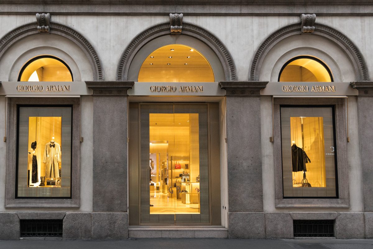 Front and entrance of a Giorgio Armani shop in Milan, Italy