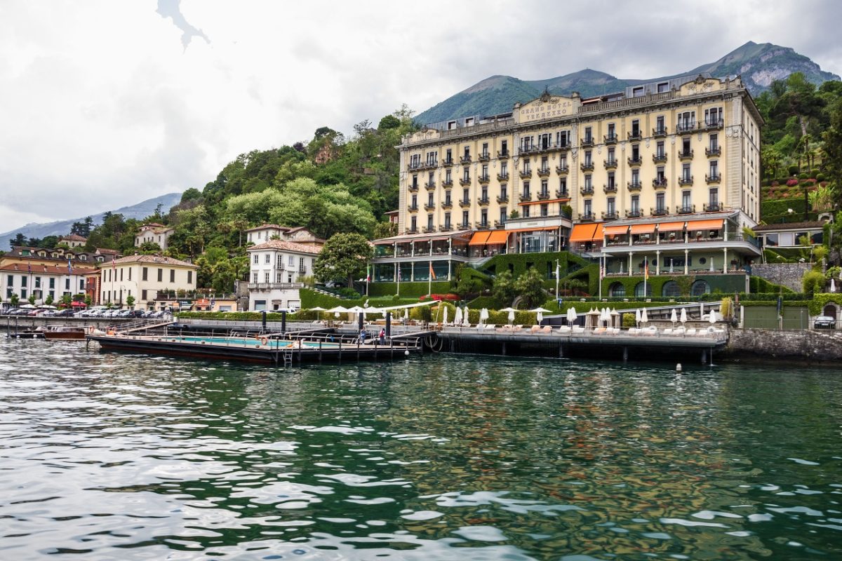 Front and the exterior of Grand Hotel Tremezzo on the Lake Como, Italy