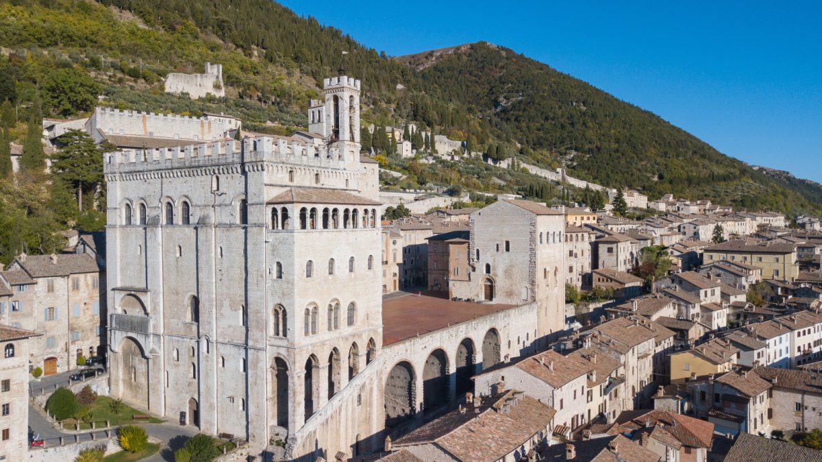 Panoramic view of the historical buildings at Gubbio, Umbria, Italy