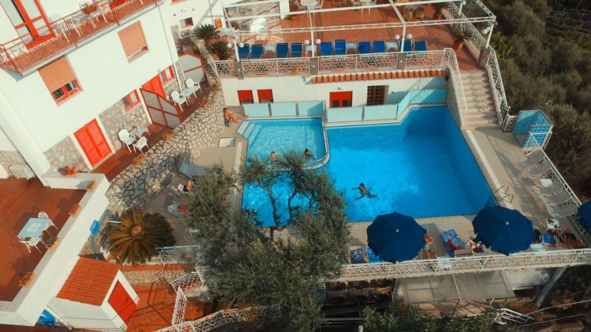 Top view of the Hotel Dania and pool in Sorrento, Italy