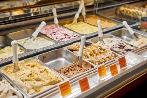 Gelato Italian gelateria with different flavors available in Rome, Italy