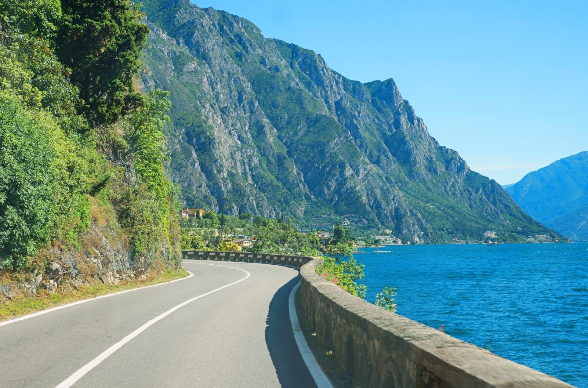 Scenic view of the Gardesana road winding along Lake Garda