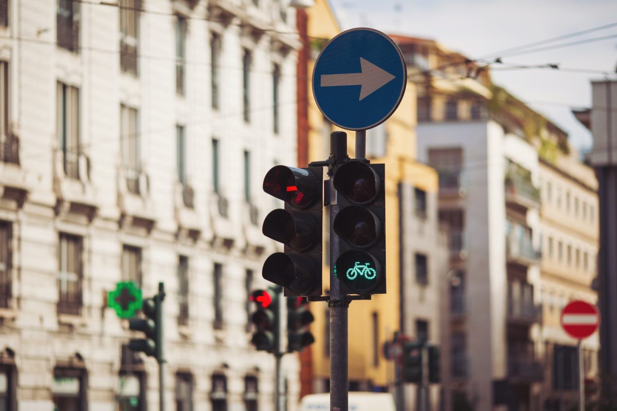 Close-up of a traffic light in Italy