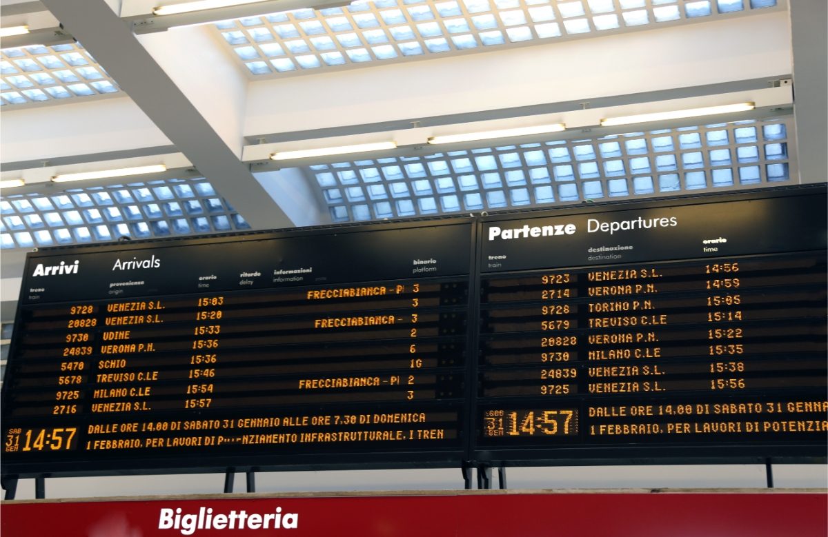 Schedule timetable at a train station in Italy