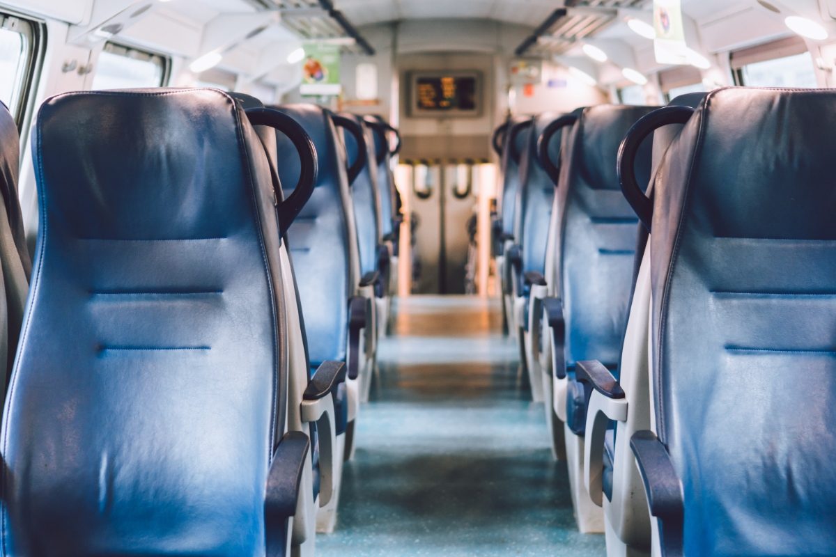 Interior and seats of a train in Italy