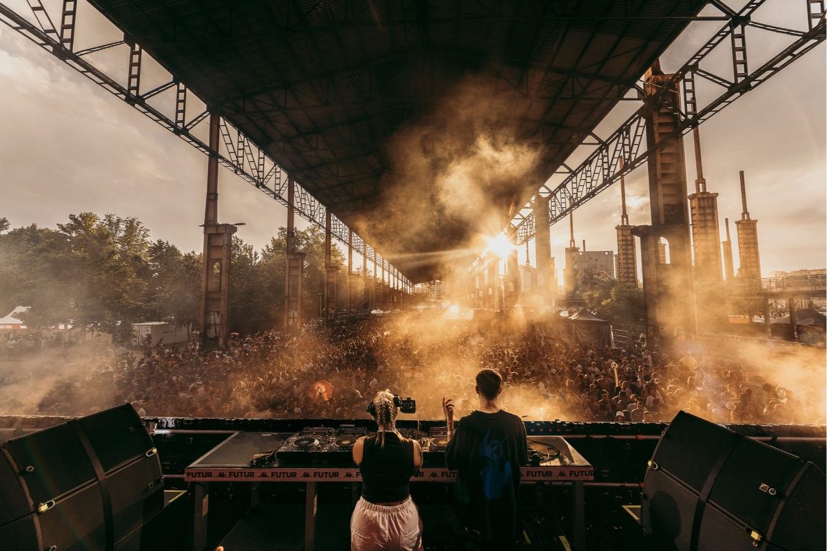 Crowd partying during the Kappa FuturFestival in Turin, italy