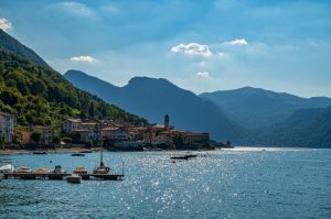 Lezzeno town and view of Lake Como on sunny day