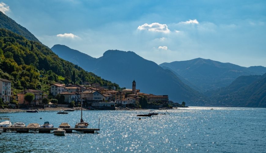 Lezzeno town and view of Lake Como on sunny day