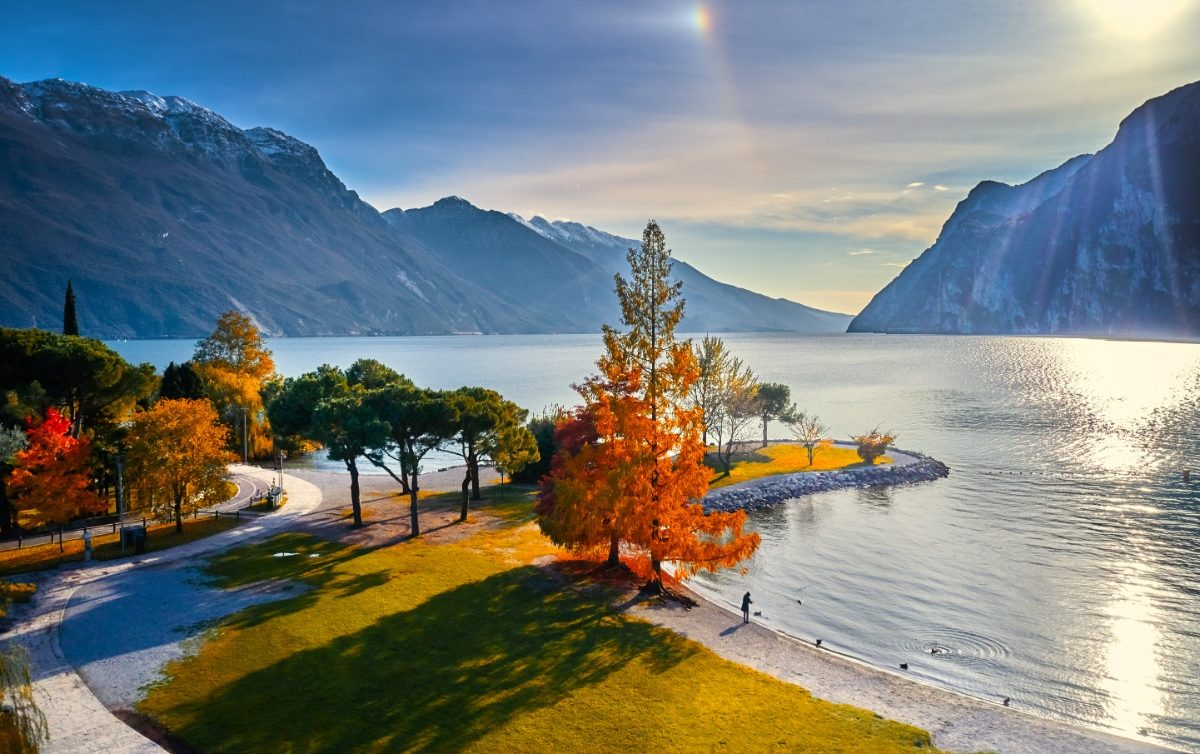 Autumn foliage of Riva del Garda in Lake Como, Italy