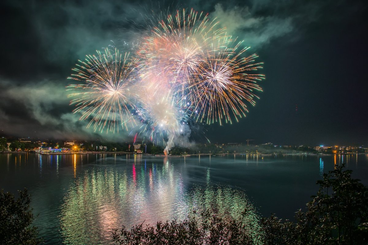 Fireworks at the Fireworks Riva del Garda in Lake Garda, Italy