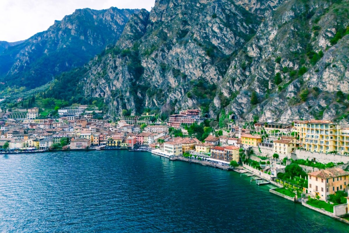 Aerial view of the Limone sul Garda on Lake Garda in Italy 