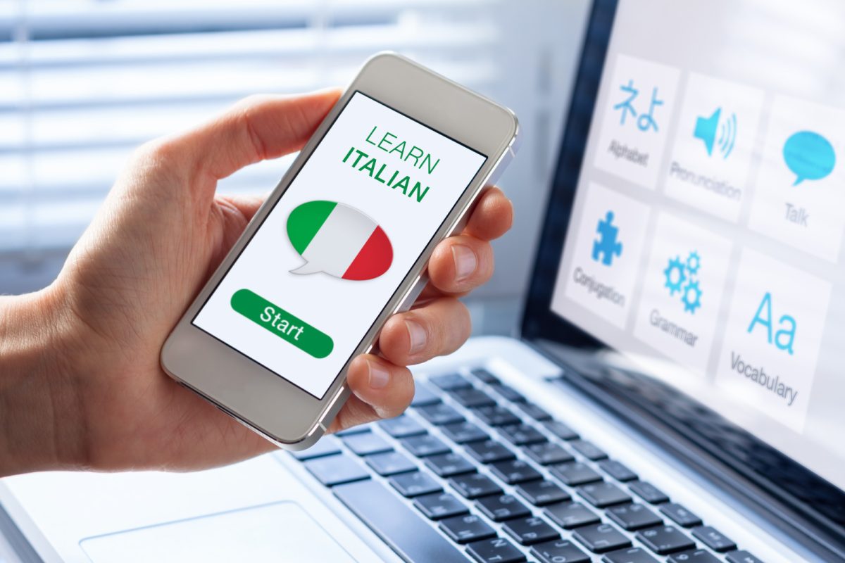 Learn Italian language on phone and laptop screen