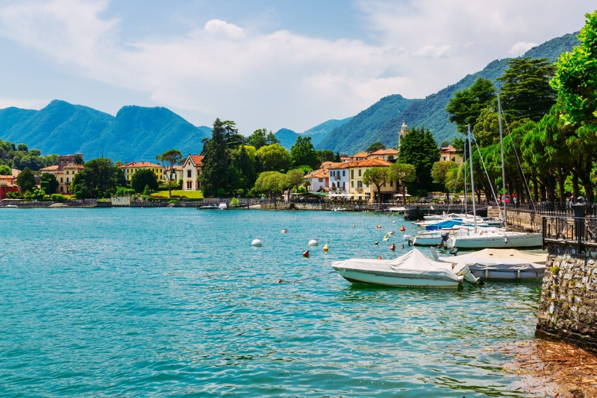 The lakeside of Lenno, a charming town on Lake Como in the Lombardy region of Italy