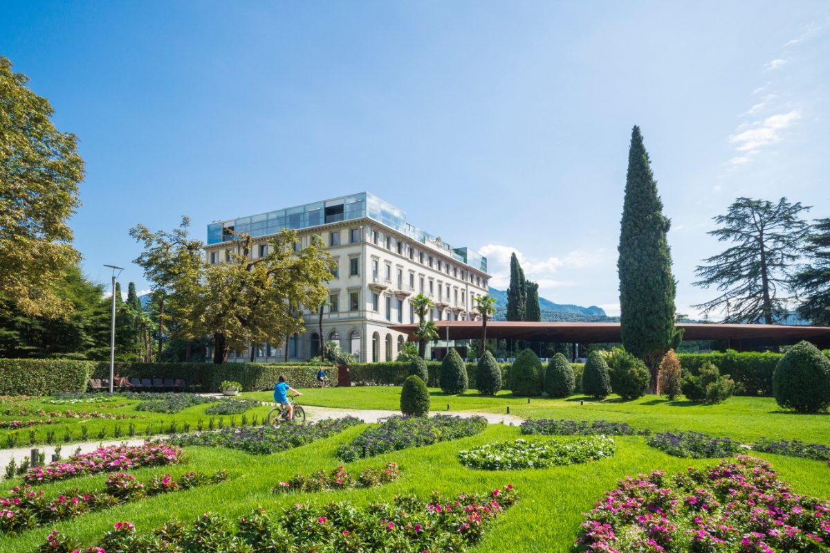 Exterior and garden of the Lido Palace at Riva de Garda in Lake Garda, Italy