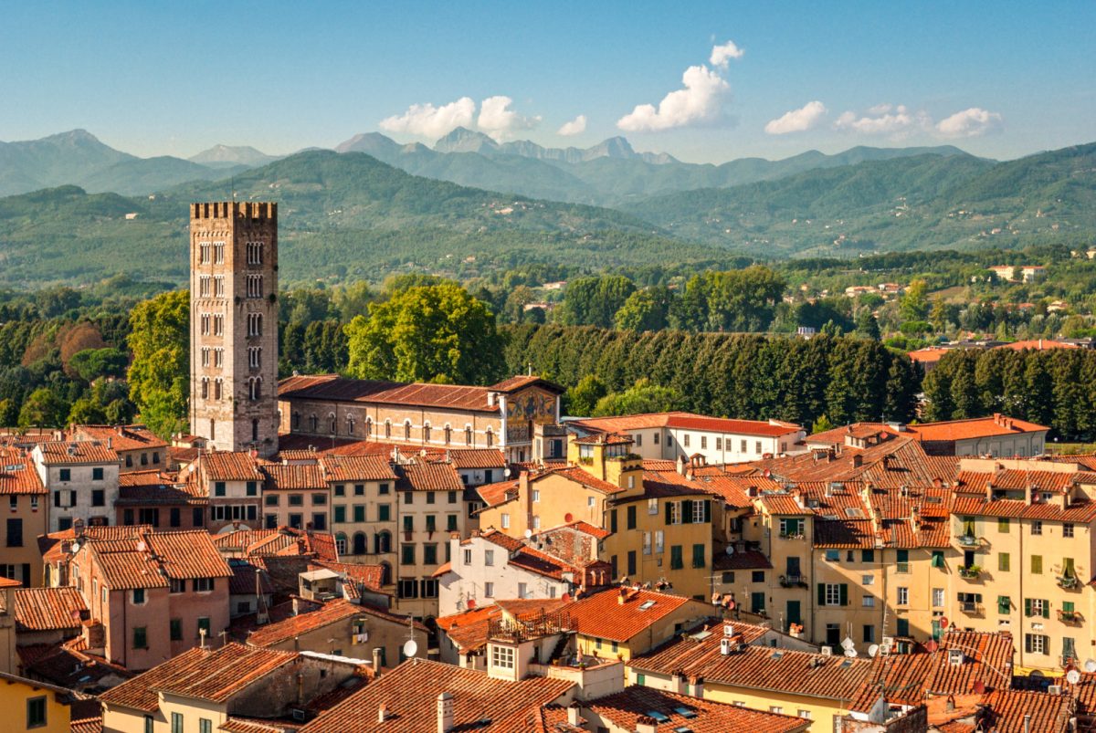 Panoramic view of Lucca, Italy architecture and cityscape