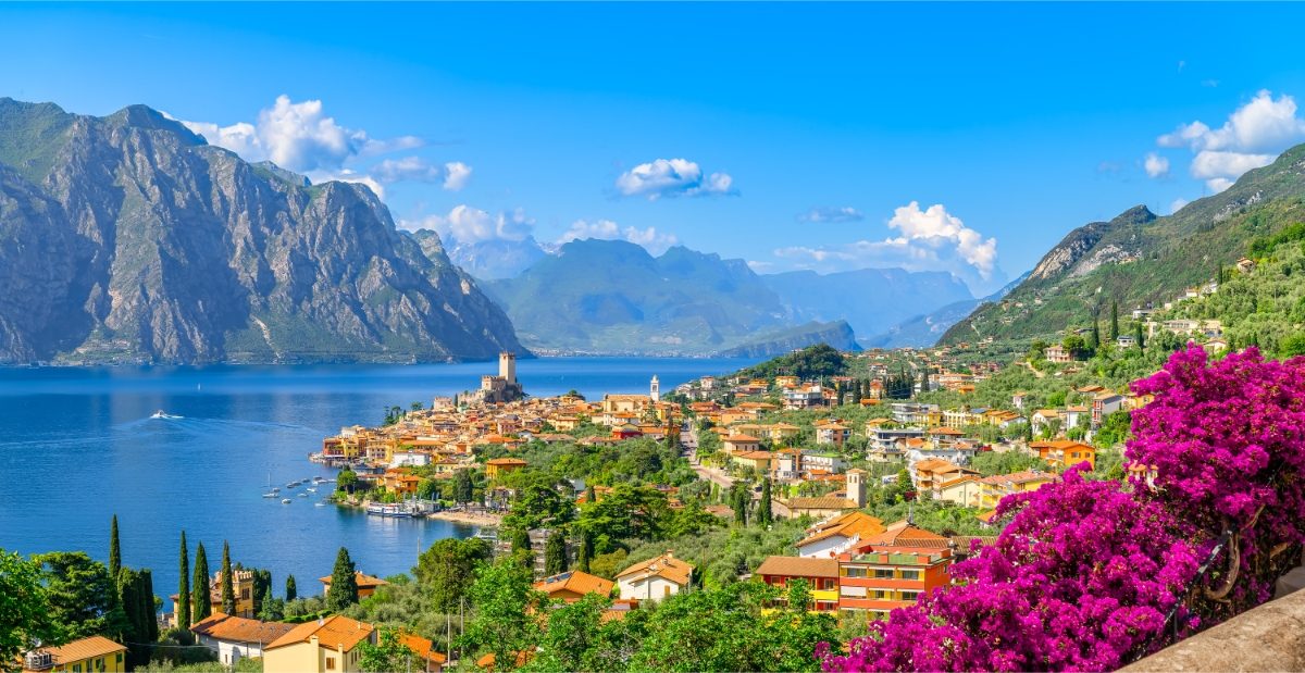 Panoramic view of the Malcesine town in Lake Garda, Italy