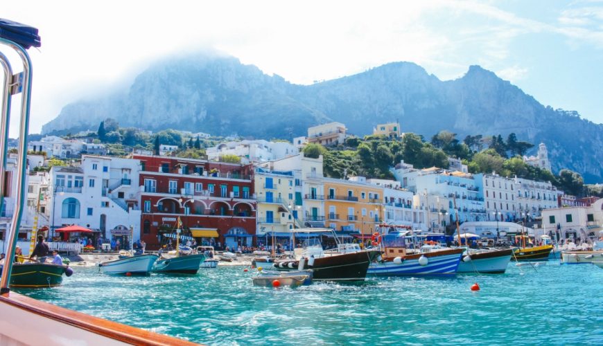 Boats and architectures on Marina Grande in Capri Island, Italy