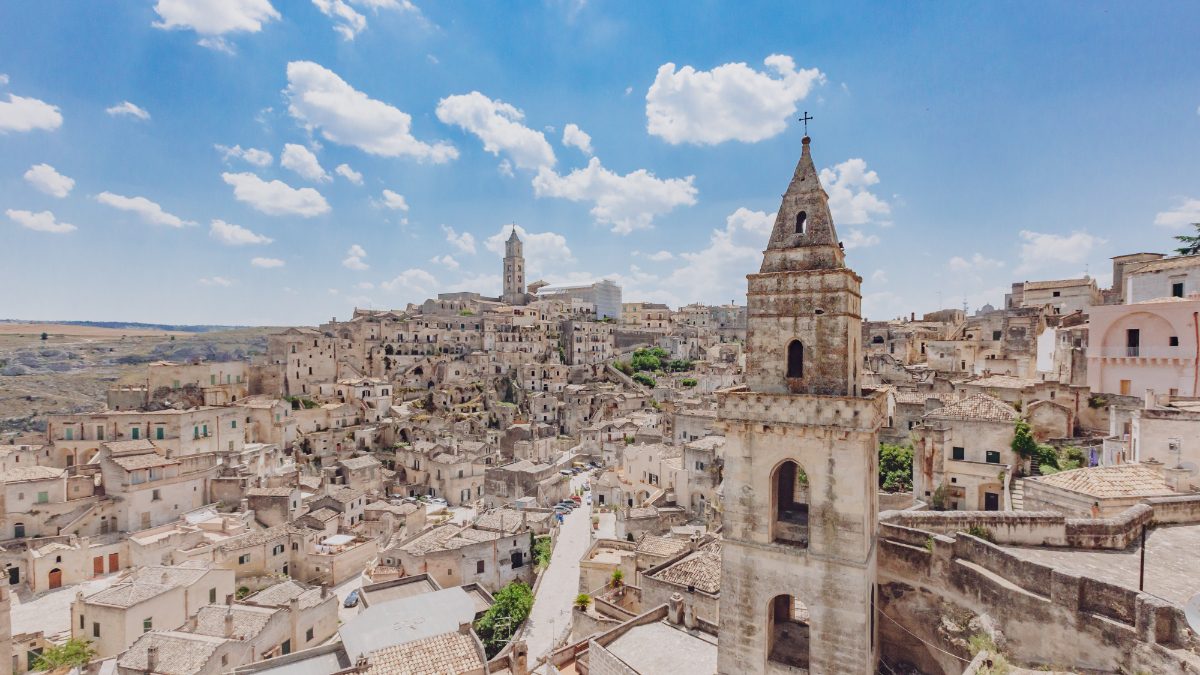 Panoramic view of the beautiful sassi of Matera old town in Italy