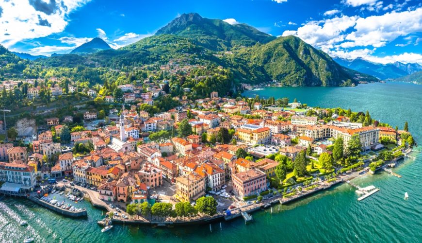 Aerial view of Lake Como and the town of Menaggio