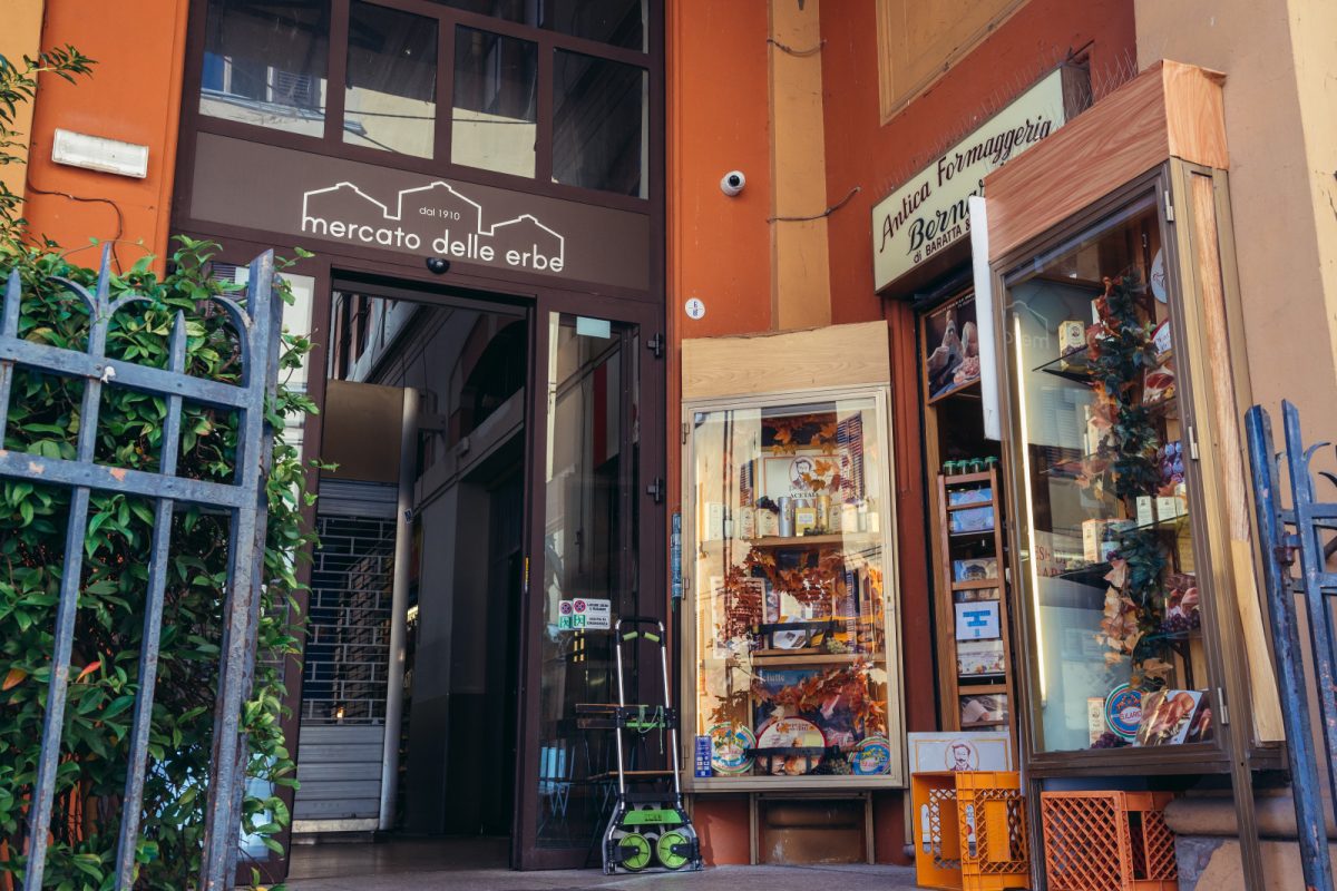 The market entrance of Mercato delle Erbe in Bologna, Italy