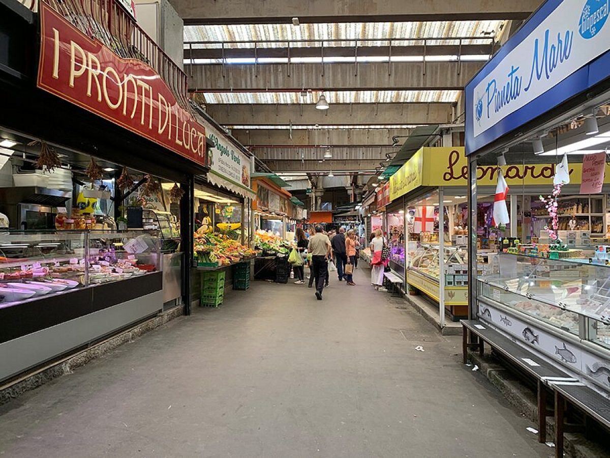 Stalls at Mercato Orientale in Genoa, Italy