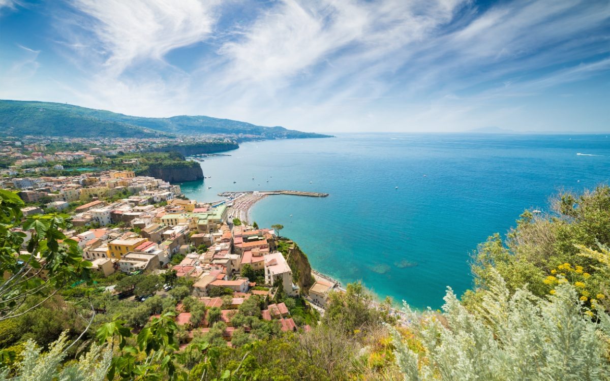 Aerial and ocean view of the Meta di Sorrento in Italy