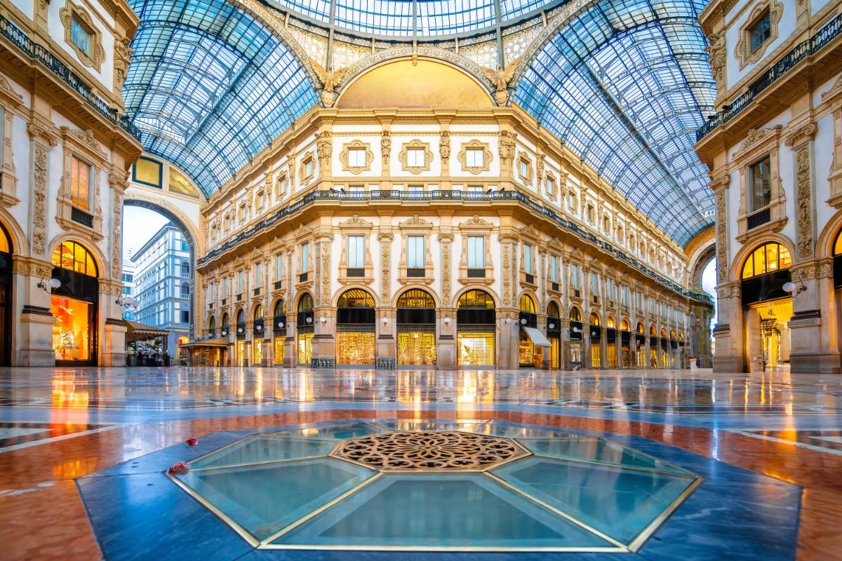 Beautiful interior architecture of the Galleria Vittorio Emanuele II in Milan, Italy