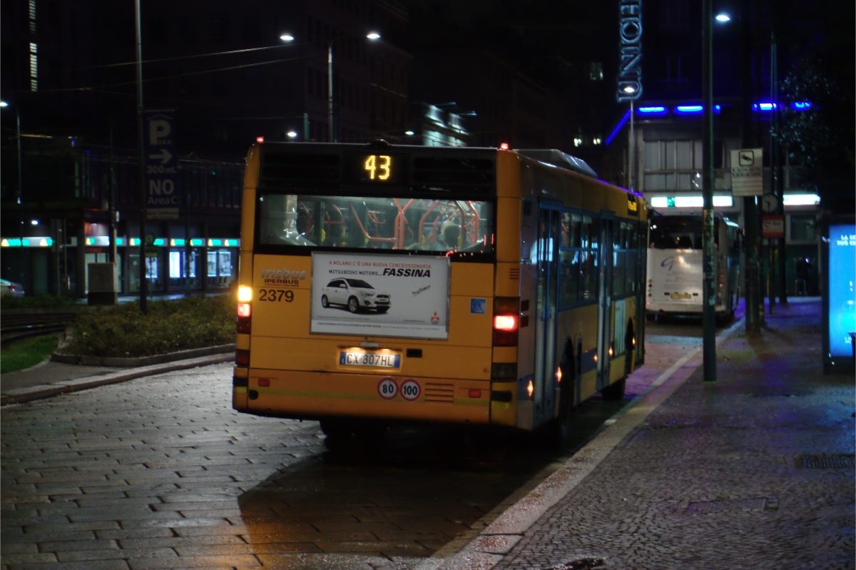 Night Bus in Milan, Italy 