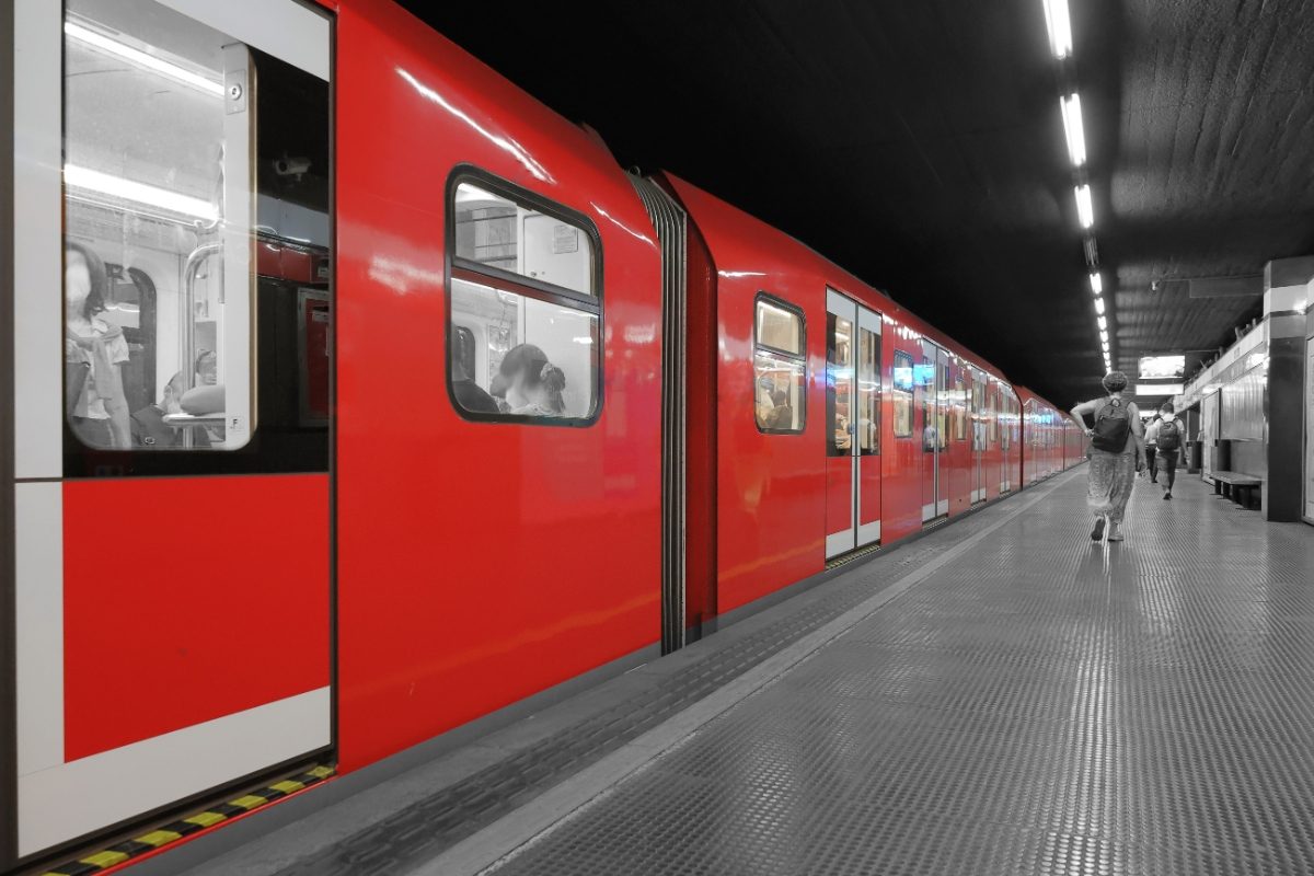 Underground metro station and metro in Milan, Italy