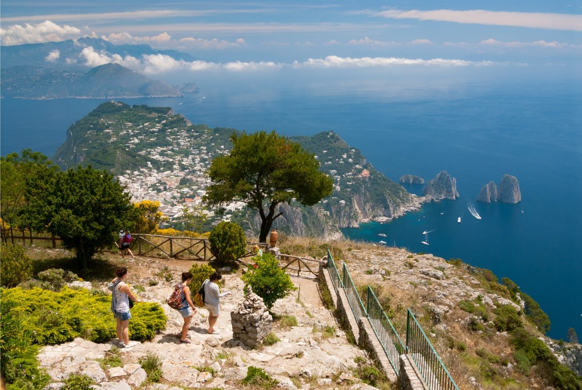 Panoramic view of the coast from the viewing platform of Monte Solaro in Capri, Italy 