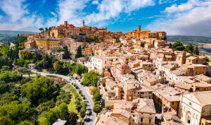 Aerial view of Montepulciano cityscape in Tuscany, Italy