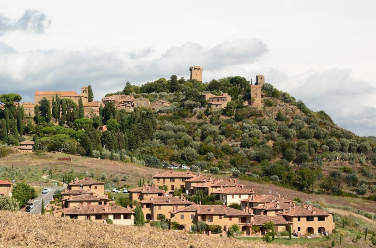 Panoramic view of the Monticchiello Village at Val d'Orcia in Tuscany, Italy