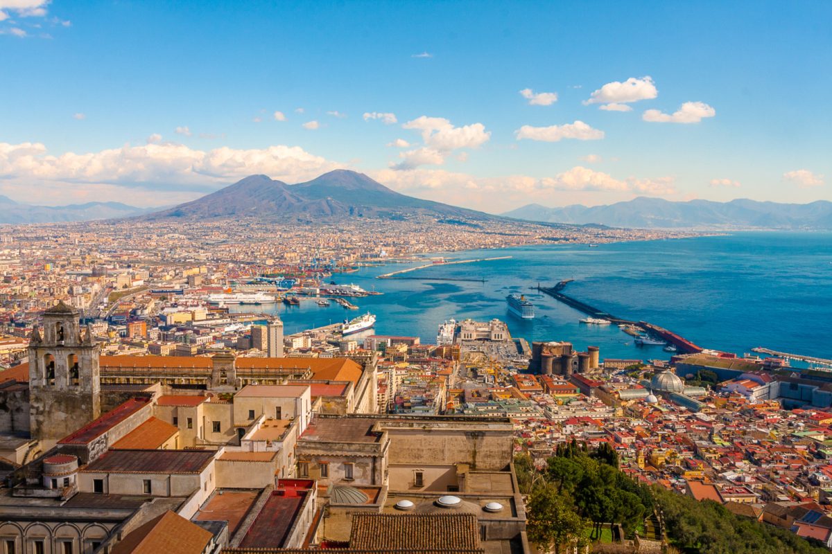 Naples cityscape and the view of Mount Vesuvius in Italy