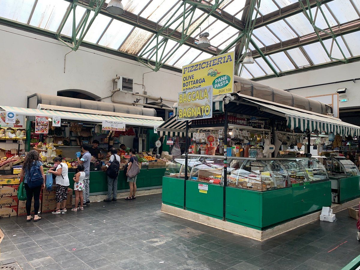 Food stalls at Nuovo Mercato Esquilino in Rome, Italy