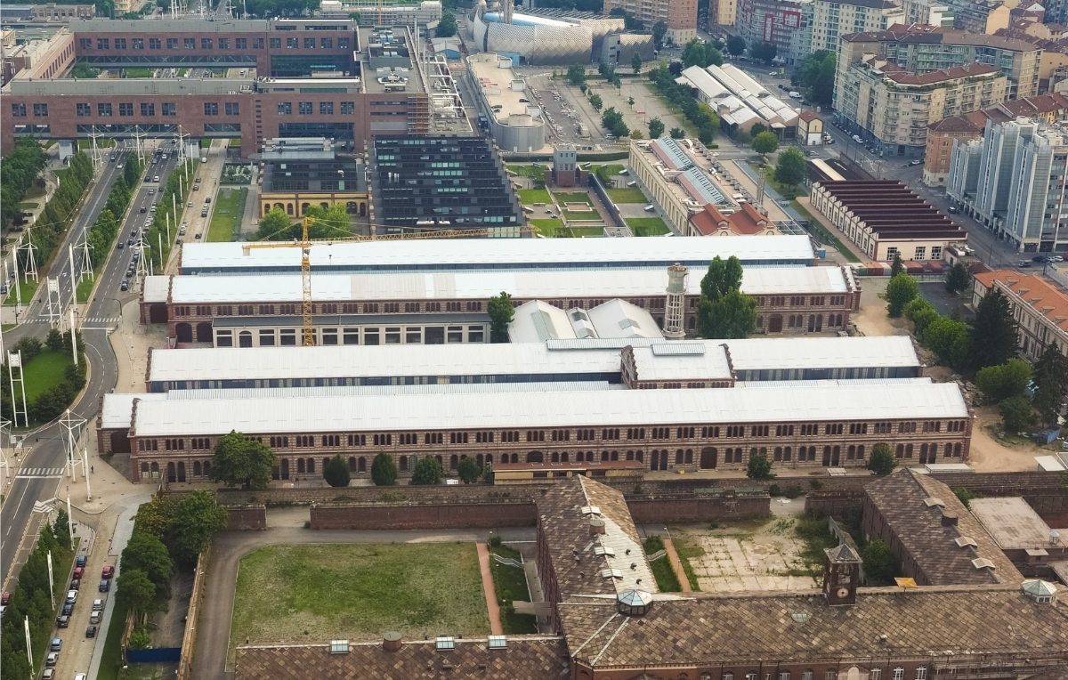 Aerial view of the Officine Grandi Riparazioni or the OGR in Turin, Italy